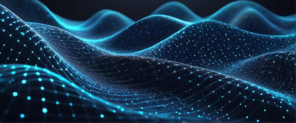 Abstract blue interweaving of colored dots and lines, Wave of dots and particles technology...