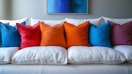 Colorful Cushions on White Sofa