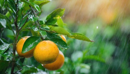 A fresh orange on the tree with fruit for good health - obrazy, fototapety, plakaty