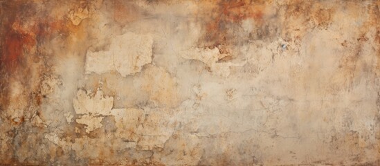 Detailed close-up of an old wall showing signs of deterioration with peeling and rusted paint layers - obrazy, fototapety, plakaty