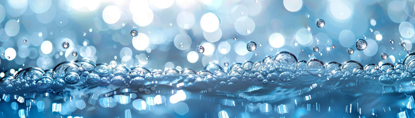 Blue aquatic background with graceful water bubbles floating, calm and soothing - obrazy, fototapety, plakaty