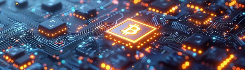 Fototapeta premium Hightech digital wallet, radiant crypto signs, diagonal view, modern aesthetic