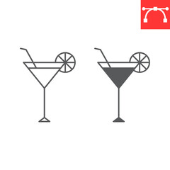 Cocktail line and glyph icon, summer and alcohol, cocktail vector icon, vector graphics, editable stroke outline sign, eps 10.