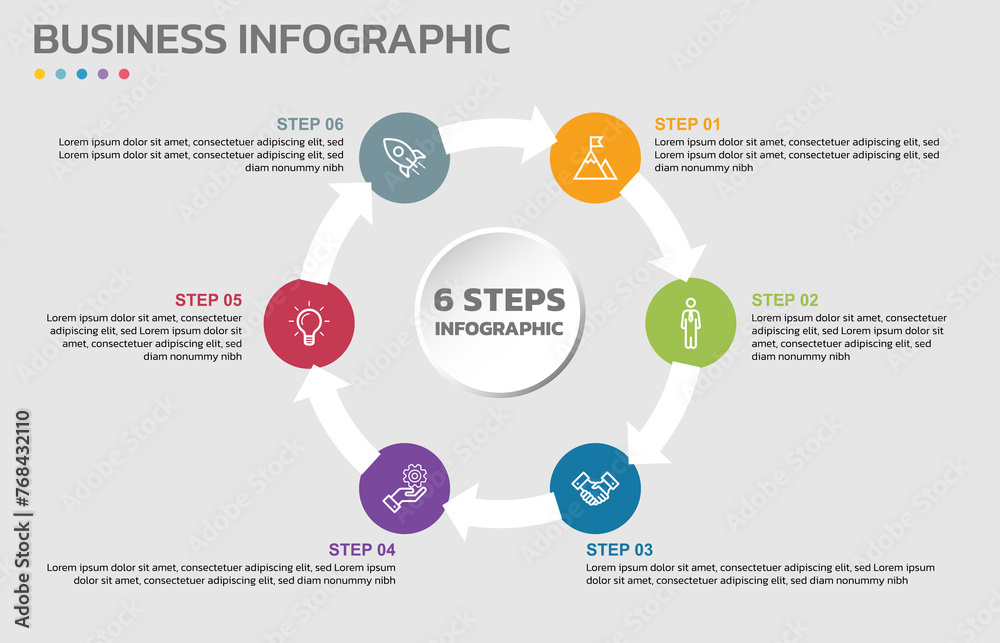 Fototapete visual data presentation. cycle diagram with 6 options. pie chart circle infographic template with 6
