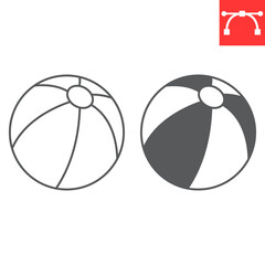 Beach ball line and glyph icon, summer and activity, game ball vector icon, vector graphics, editable stroke outline sign, eps 10.