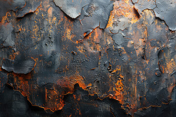Rusted metal texture with rust and patina, paint streaks, dark background. Created with Ai