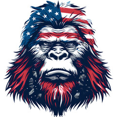 Sasquatch 4th of July American Flag themed t-shirt design / logo /  icon / tattoo  - obrazy, fototapety, plakaty
