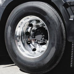 Truck Wheels Tires. Alloy Wheels, Rubber, Tractor Truck. Freight Truck Transport.	
