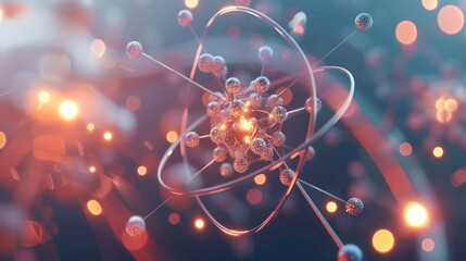 A detailed depiction of an atom with its intricate nucleus and orbiting electrons