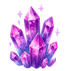 Purple cluster points Crystal, watercolor texture style