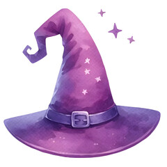 Purple witch's hat, magical hat, purple hat, halloween's hat for decoration ,  watercolor texture style