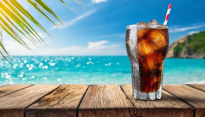 暑い夏のビーチで飲むコーラ