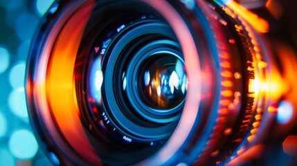 A closeup of video or photo camera lens