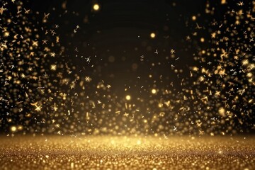 abstract elegant gold particles with sparkling lighting effects on black background. shining stars gold dust bokeh glitter presents dust. Futuristic sparkling flying motion circling in empty space