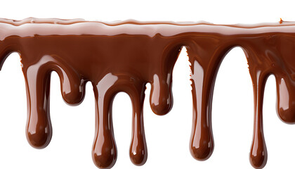 melt chocolate dripping line from the top, isolated on transparent background, copyspace 