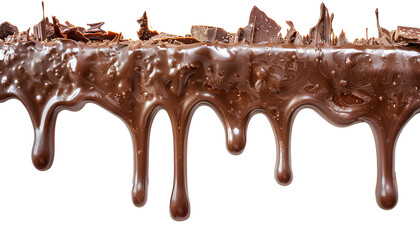 melt chocolate dripping line from the top, isolated on transparent background, copyspace  - obrazy, fototapety, plakaty
