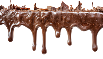 melt chocolate dripping line from the top, isolated on transparent background, copyspace 