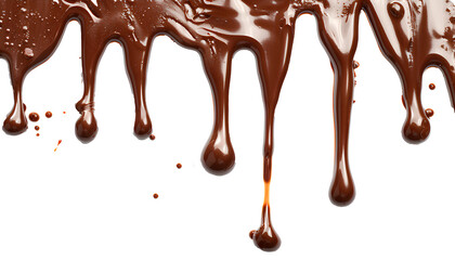 melt chocolate dripping line from the top, isolated on transparent background, copyspace  - obrazy, fototapety, plakaty