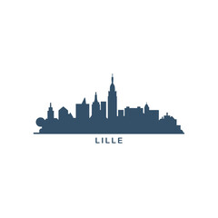 Fototapeta premium Lille cityscape skyline city panorama vector flat modern logo icon. France, French Flanders town emblem idea with landmarks and building silhouettes. Isolated graphic 
