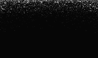 Incandescent silver sand border realistic vector illustration. Scintillating glitter dust 3d design. Christmas party decor on black background