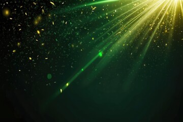 Abstract elegant gold particles with sparkling lighting effects on green background. shining stars gold dust bokeh glitter presents dust. Futuristic sparkling flying motion circling in empty space