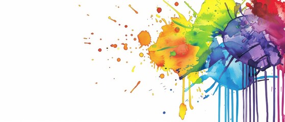   A white background with multicolored paint splatters and a paint splash at the bottom