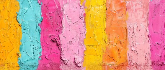   A close-up photo of a vibrant wall with paint flaking off its edges and chipping from the surface