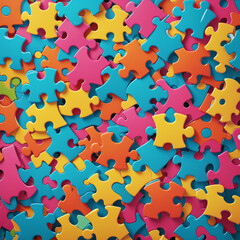 a collection of interlocking puzzle pieces abstract shape, 3d render style, isolated on a transparent background,   colorful background