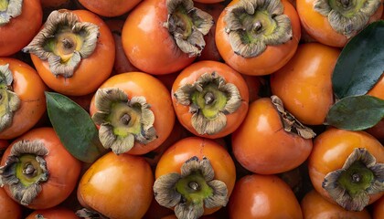 秋の実り豊かな収穫、柿の甘酸っぱい香りに包まれて - obrazy, fototapety, plakaty