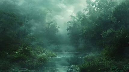 Enchanted forests shrouded in perpetual mist - obrazy, fototapety, plakaty