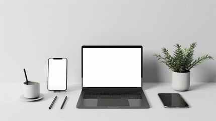 modern blank Computer screen mock up on wooden table with office display background,