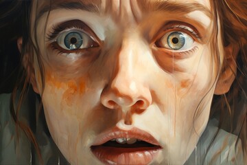 
A close-up portrait illustration capturing the anxiety and distress on a person's face, symbolizing the impact of fearmongering on individuals