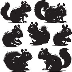 Vector squirrels set silhouette Black and white icon on white background