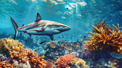 Shark Swimming Over Coral Reef