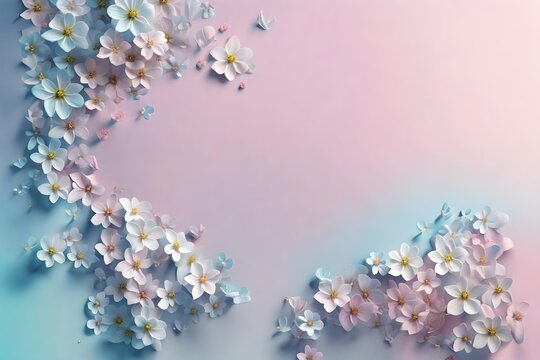 A frame of little flowers, tiny flower framing a canvas, empty space rounded by delicate little flowers