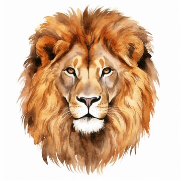lion head clipart, watercolor illustration clipart, 1500s, isolated on white background , low noise