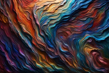 Vivid multicolor abstract of an organic textured surface background. A 3D macro wallpaper of a Vibrant colorful impasto textured dreamscape painting