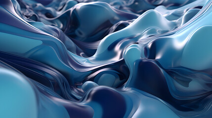 Digital technology liquid metal forms blue abstract graphics poster web page PPT background with generative