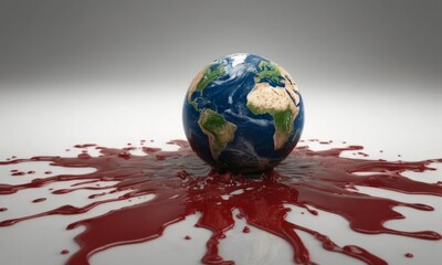 Earth globe mockup with blood flowing down