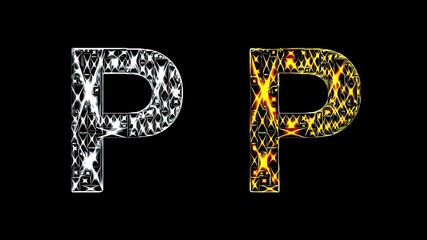 Beautiful illustration of silver and golden English alphabet P on plain black background