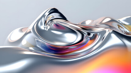Digital technology liquid metal forms silver abstract graphics poster web page PPT background with generative