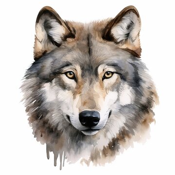 Wolf head  clipart, watercolor illustration clipart, 1500s, isolated on white background , low texture