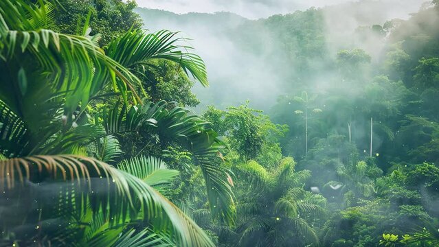 tropical rainforest landscape forest scenic with jungle. seamless looping overlay 4k virtual video animation background