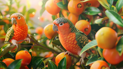 AI-generated parrot portraits adorned with Tet Kumquat Trees capture the essence of Lunar New Year celebrations with a modern twist.
