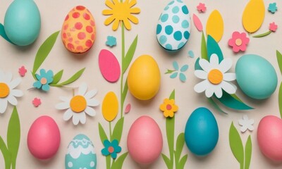 Fototapeta na wymiar Easter eggs and flowers /Happy Easter texture