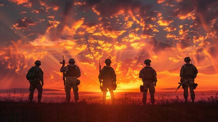 Silhouette of a soldier. - obrazy, fototapety, plakaty