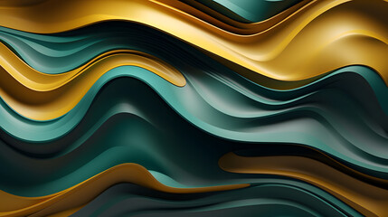Digital technology liquid metal forms dark green abstract graphics poster web page PPT background with generative