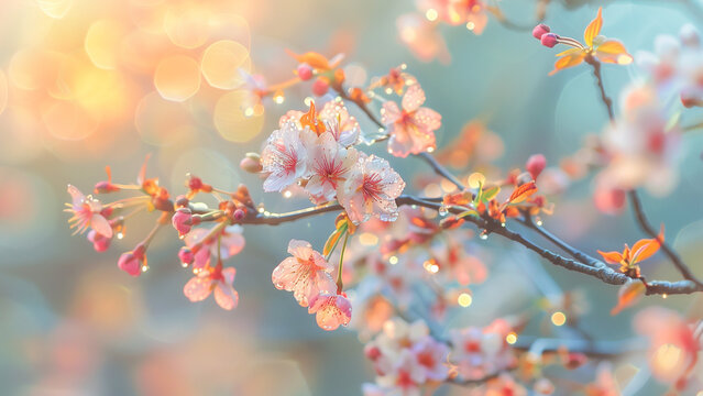 Japanese Sakura with Morning Dew