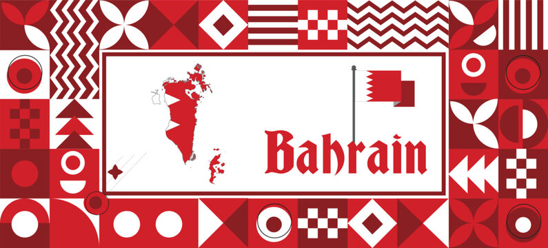 Bahrain Map flag independence day geometric Country web banner corporate abstract background design with flag theme. Country Vector Illustration