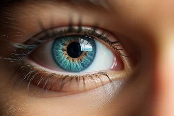 Fotobehang Detailed macro close-up of beautiful intricate patterns and textures of human blue eye © firax
